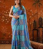 Multicolor colourblocked mirror work satin saree