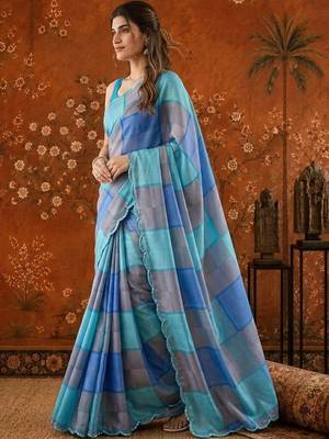 Multicolor colourblocked mirror work satin saree 2
