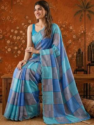 Multicolor colourblocked mirror work satin saree 3