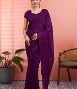 Purple ethnic embroidered festive wear saree with matching blouse