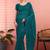 Teal ethnic embroidered festive wear saree with matching blouse