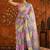 Multicolor checked mirror work satin saree