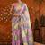Multicolor checked mirror work satin saree