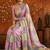 Multicolor checked mirror work satin saree