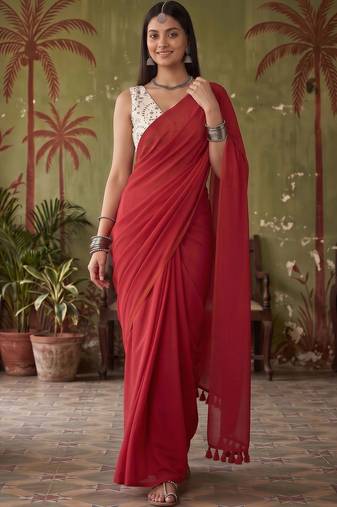 Red  cotton handloom khadi saree