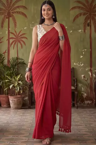Red  cotton handloom khadi saree