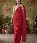 Red  cotton handloom khadi saree