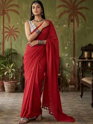 Red  cotton handloom khadi saree 2