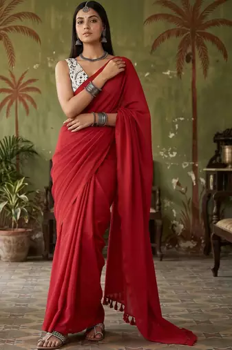 Red  cotton handloom khadi saree