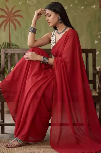 Red  cotton handloom khadi saree