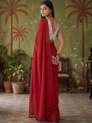 Red  cotton handloom khadi saree 4