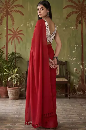Red  cotton handloom khadi saree