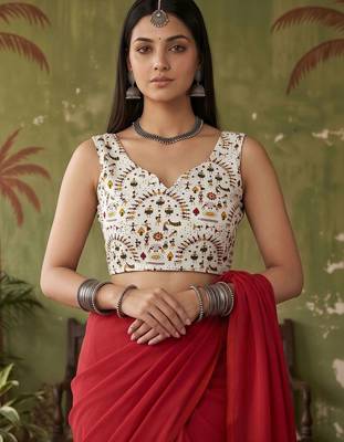 Red  cotton handloom khadi saree 5
