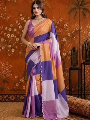 Multicolor colourblocked beads and stones satin saree 1