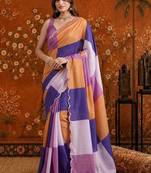 Multicolor colourblocked beads and stones satin saree