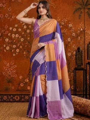 Multicolor colourblocked beads and stones satin saree 3