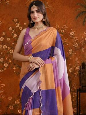 Multicolor colourblocked beads and stones satin saree 4