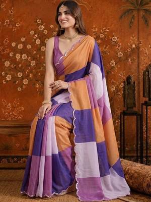 Multicolor colourblocked beads and stones satin saree 5