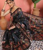 Black ethnic motifs printed saree with unstitched blouse