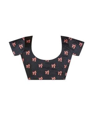 Black ethnic motifs printed saree with unstitched blouse 5
