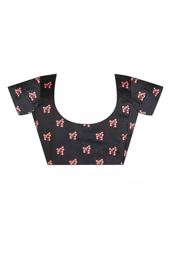 Black ethnic motifs printed saree with unstitched blouse