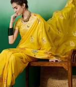 Yellow ethnic motif zari woven kanjeevaram saree with blouse