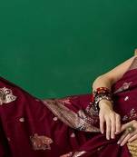Burgundy ethnic motif zari woven tassel detail kanjeevaram saree with blouse