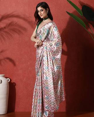 Grey embellished satin floral digital printed saree 2