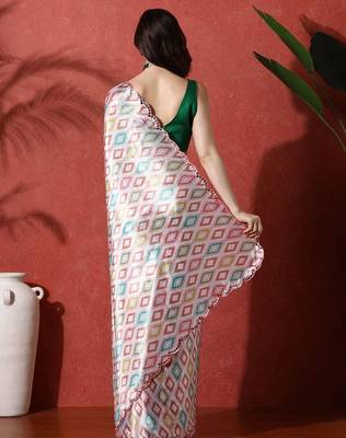 Grey embellished satin floral digital printed saree 3