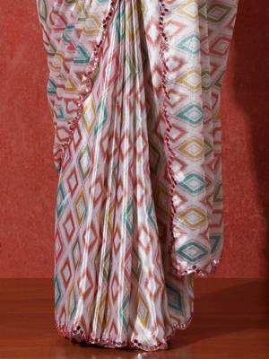 Grey embellished satin floral digital printed saree 5