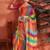 Pink striped embellished  georgette saree with unstitched  blouse
