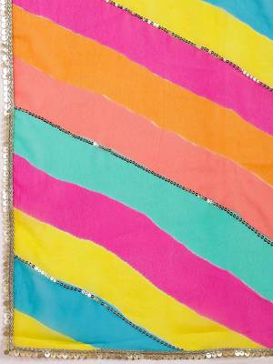 Pink striped embellished  georgette saree with unstitched  blouse 5