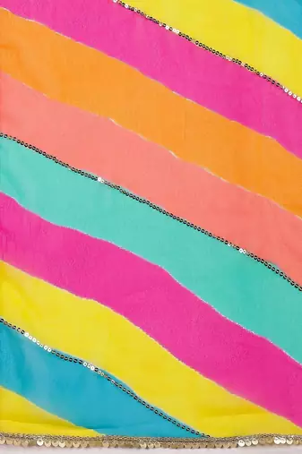 Pink striped embellished  georgette saree with unstitched  blouse
