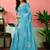 Blue floral printed ready to wear saree with unstitched blouse