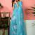 Blue floral printed ready to wear saree with unstitched blouse