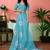 Blue floral printed ready to wear saree with unstitched blouse