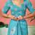 Blue floral printed ready to wear saree with unstitched blouse