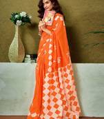 Orange ethnic motifs printed ready to wear saree with unstitched blouse