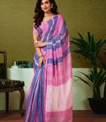 Pink striped printed ready to wear saree with unstitched blouse