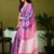 Pink striped printed ready to wear saree with unstitched blouse