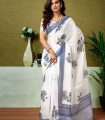 White floral printed ready to wear saree with unstitched blouse