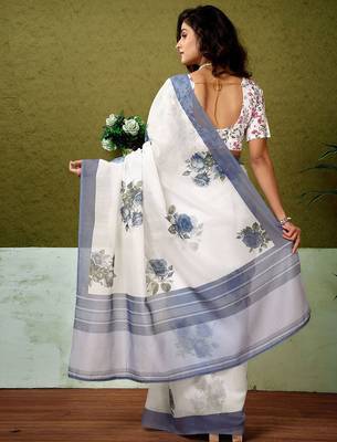 White floral printed ready to wear saree with unstitched blouse 3