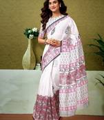 White floral printed ready to wear saree with unstitched blouse