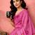 Pink floral printed ready to wear saree with unstitched blouse