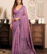 Lavender printed warli work saree with unstiched blouse
