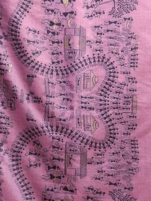 Lavender printed warli work saree with unstiched blouse 4