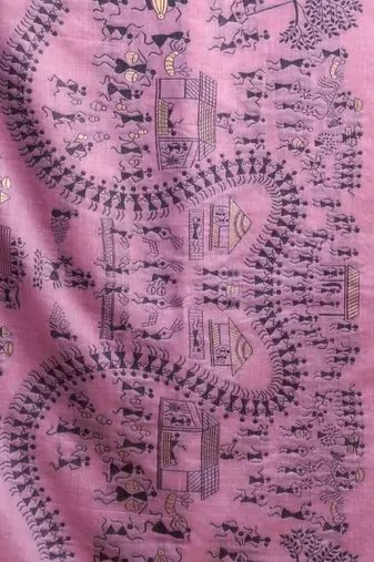 Lavender printed warli work saree with unstiched blouse