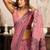 Pink printed warli work saree with unstiched blouse