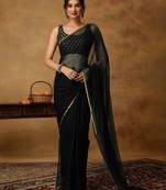 Black chiffon zari border  saree with unstitched blouse piece