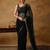 Black chiffon zari border  saree with unstitched blouse piece